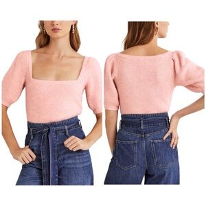 Boden Fluffy Jumper Square Neck, Puff Sleeve Mohair & Wool Blend M